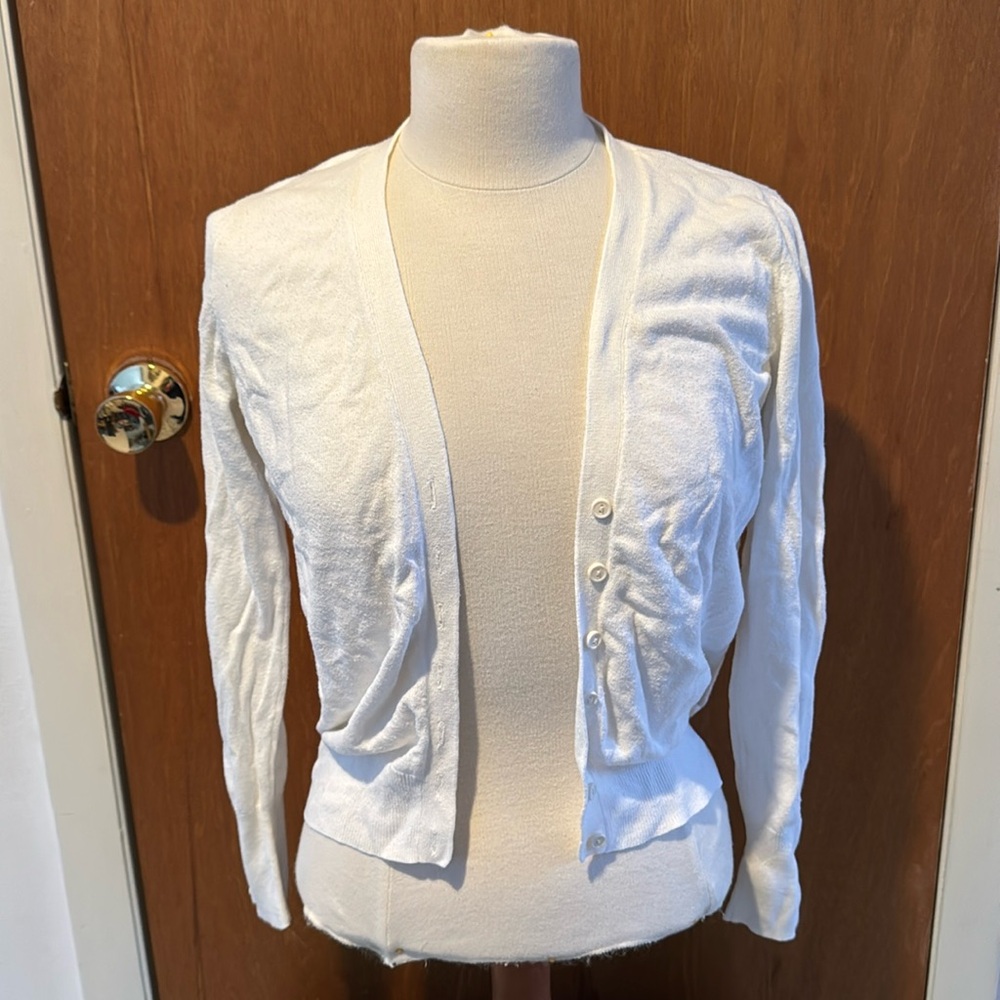 White Women's Button-Front Lightweight Cardigan Sweater